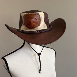 Handmade Western-style Cowboy Hat Crafted From Genuine Brown Cowhide Leather